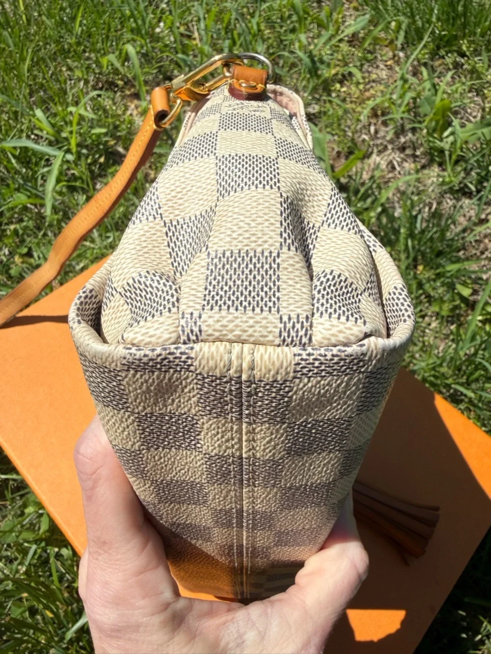 Louis Vuitton Damier Azur Canvas Satchel in Cream and Tan